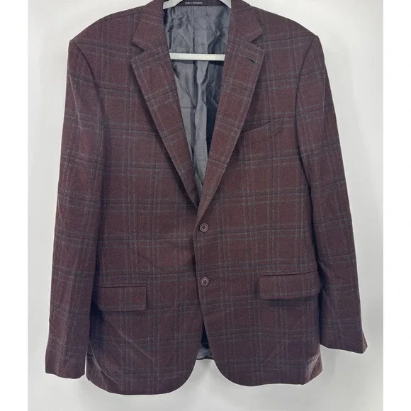 Ermenegildo Zegna Mila Blazer Mens EUR 54L US 44 L Red Plaid Wool Cashmere - Picture 1 of 14